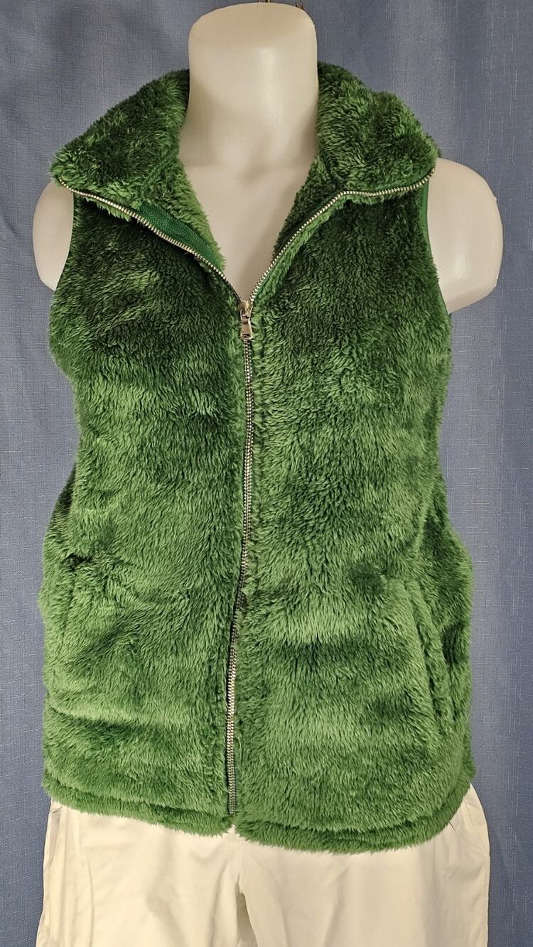 LOMON Womens Fuzzy Sherpa Fleece Green Lightweight Vest Cozy Sleeveless Sz Small